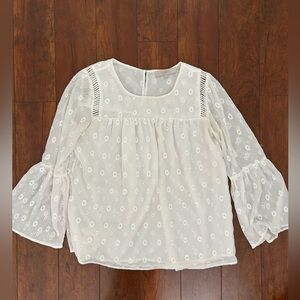 LOFT Romantic Peasant Top Floral White Size Small